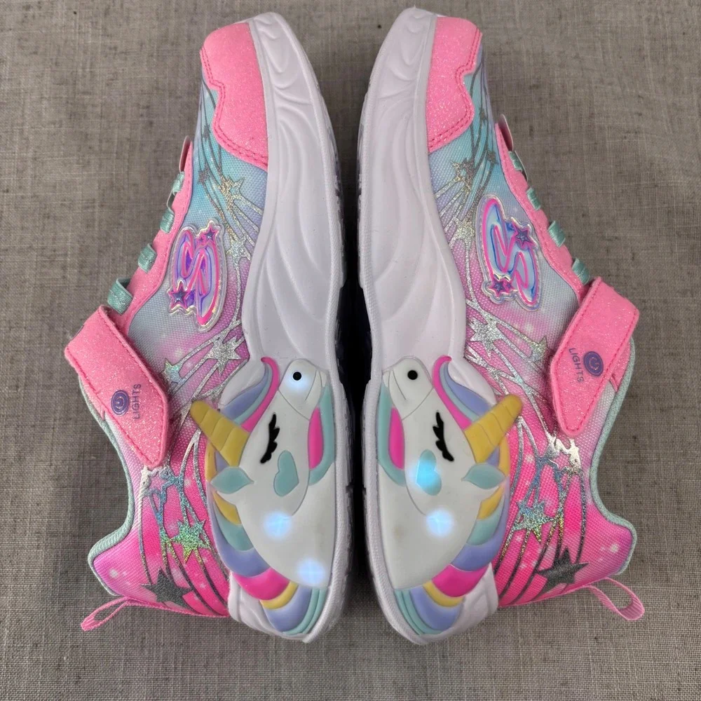 Skechers Kids S-Lights Shoes Unicorn Dreams Pink White Light Up Sneakers Size 2. - Picture 11 of 11